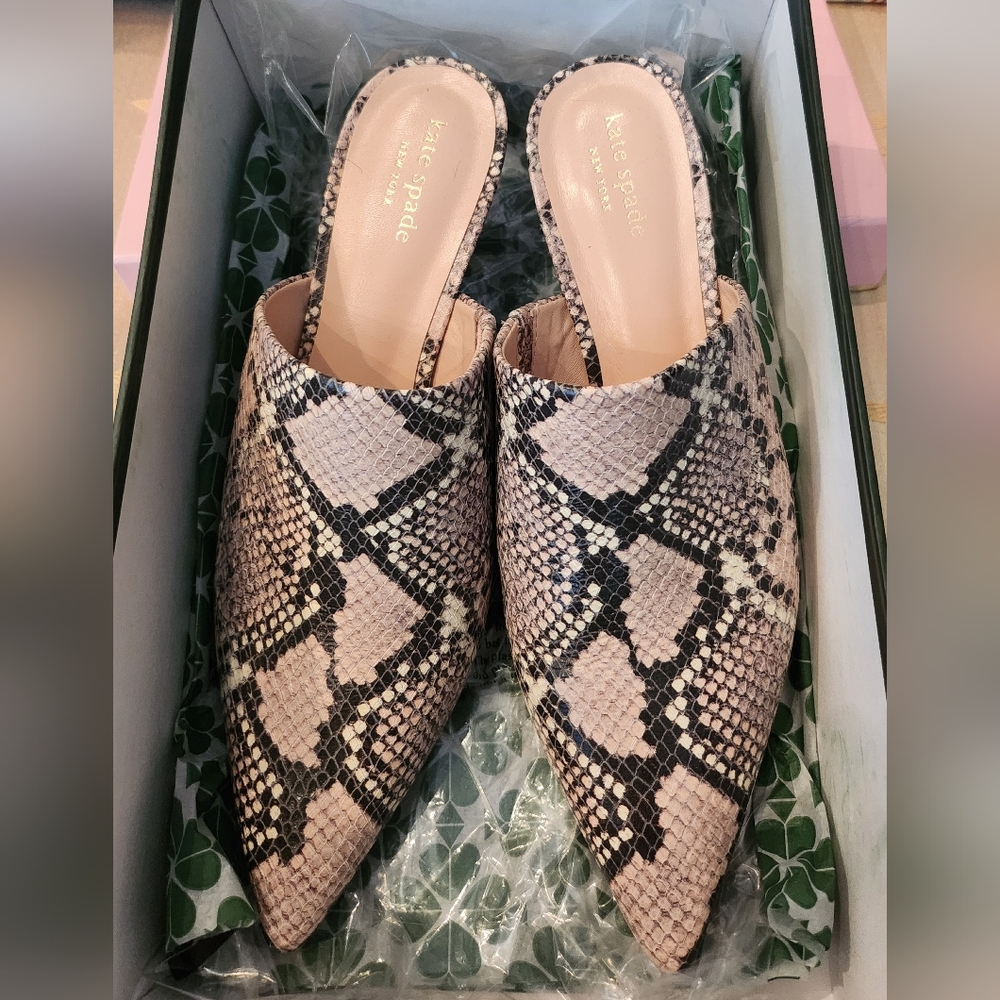 Kate Spade REPTILE LOW HEEL MULES 9M With Original Box Worn 1x